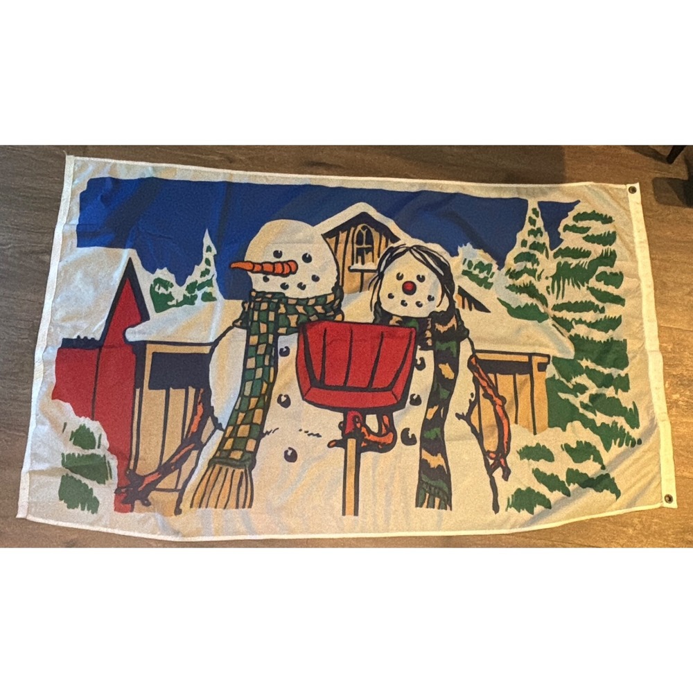 Snowman Winter Garden Flag Two Sided ~36x61" Annin&Co Nylon USA Made‎